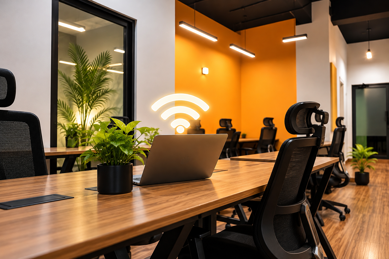 Team collaborating at a shared workspace